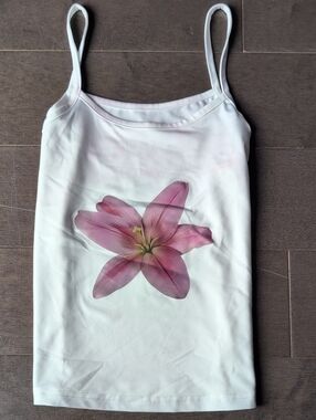 White Spaghetti Strap Tank with Pink Floral Print